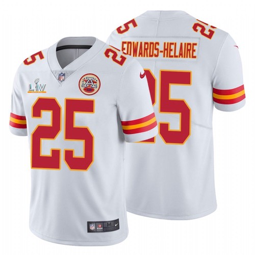 Men's Kansas City Chiefs #25 Clyde Edwards-Helaire White NFL 2021 Super Bowl LV Stitched Jersey